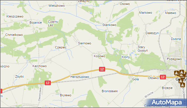 mapa Kosowo gmina Gostyń, Kosowo gmina Gostyń na mapie Targeo