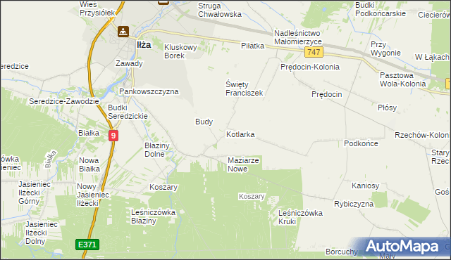 mapa Kotlarka gmina Iłża, Kotlarka gmina Iłża na mapie Targeo