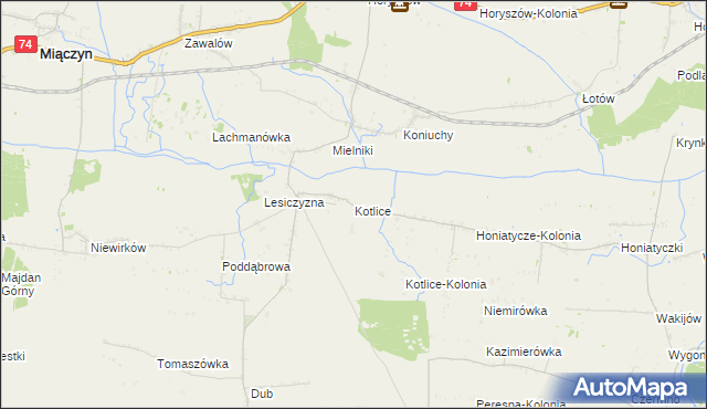 mapa Kotlice gmina Miączyn, Kotlice gmina Miączyn na mapie Targeo