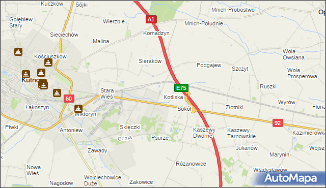 mapa Kotliska gmina Kutno, Kotliska gmina Kutno na mapie Targeo