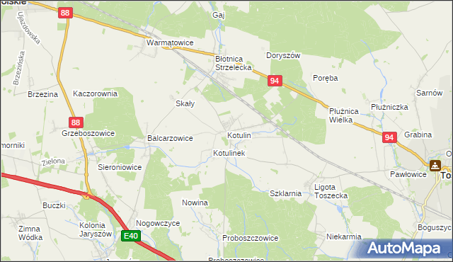 mapa Kotulin gmina Toszek, Kotulin gmina Toszek na mapie Targeo