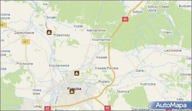 mapa Kowale gmina Praszka, Kowale gmina Praszka na mapie Targeo