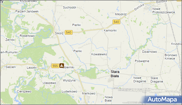 mapa Kowalewko gmina Stara Biała, Kowalewko gmina Stara Biała na mapie Targeo