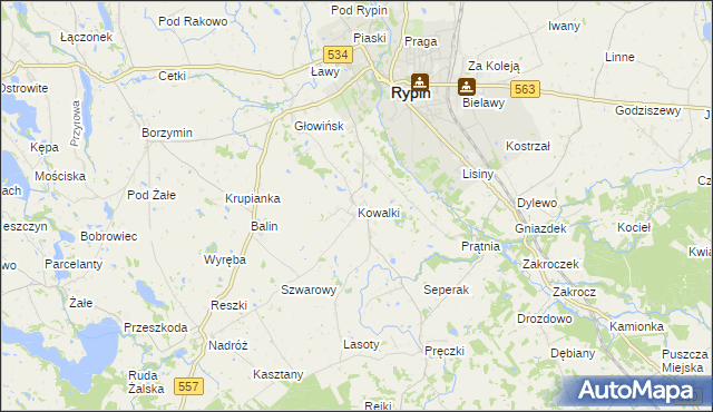 mapa Kowalki gmina Rypin, Kowalki gmina Rypin na mapie Targeo