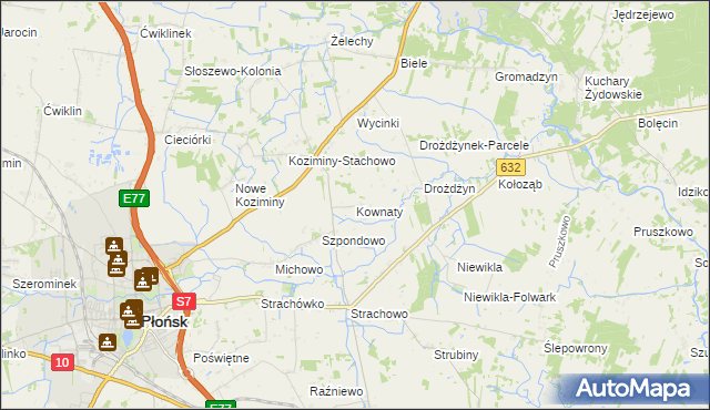 mapa Kownaty gmina Płońsk, Kownaty gmina Płońsk na mapie Targeo