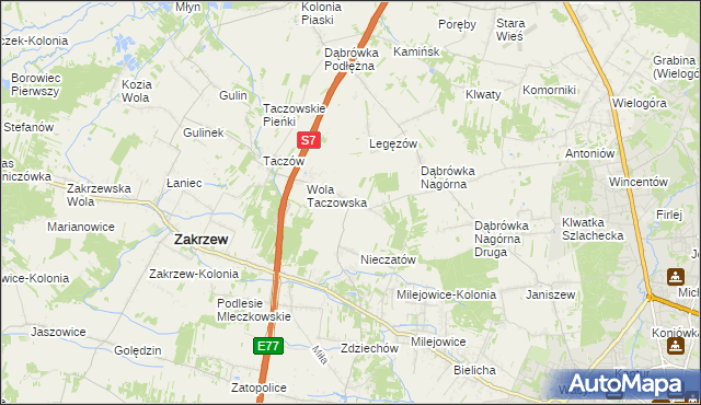 mapa Kozinki, Kozinki na mapie Targeo