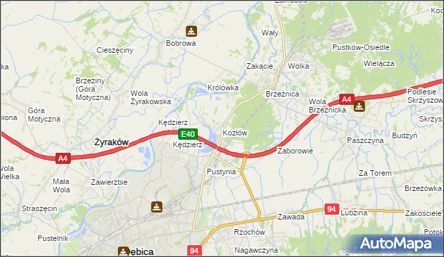 mapa Kozłów gmina Dębica, Kozłów gmina Dębica na mapie Targeo