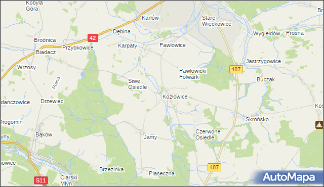 mapa Kozłowice, Kozłowice na mapie Targeo