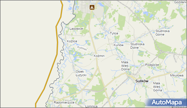 mapa Koźmin gmina Zgorzelec, Koźmin gmina Zgorzelec na mapie Targeo