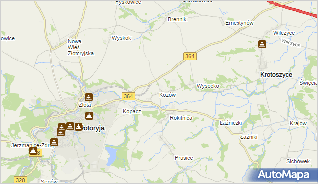 mapa Kozów gmina Złotoryja, Kozów gmina Złotoryja na mapie Targeo