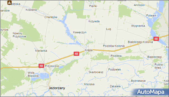 mapa Krępa gmina Jeziorzany, Krępa gmina Jeziorzany na mapie Targeo
