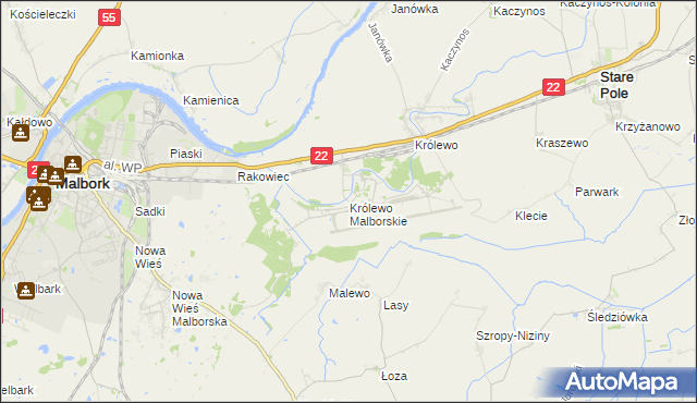 mapa Królewo Malborskie, Królewo Malborskie na mapie Targeo