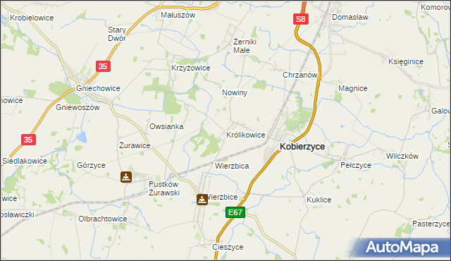 mapa Królikowice gmina Kobierzyce, Królikowice gmina Kobierzyce na mapie Targeo