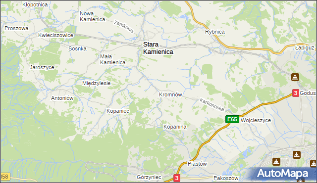 mapa Kromnów gmina Stara Kamienica, Kromnów gmina Stara Kamienica na mapie Targeo