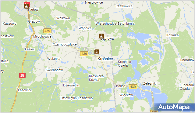 mapa Krośnice powiat milicki, Krośnice powiat milicki na mapie Targeo