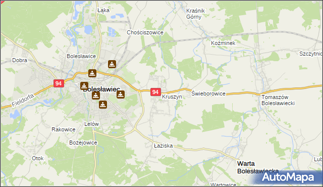 mapa Kruszyn gmina Bolesławiec, Kruszyn gmina Bolesławiec na mapie Targeo