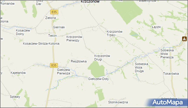 mapa Krzczonów Drugi, Krzczonów Drugi na mapie Targeo