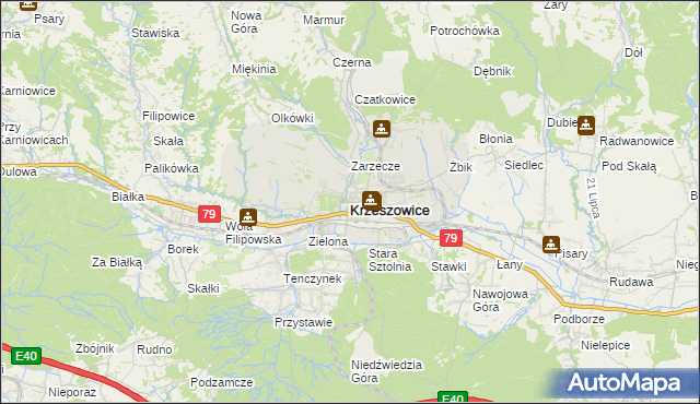 mapa Krzeszowice, Krzeszowice na mapie Targeo