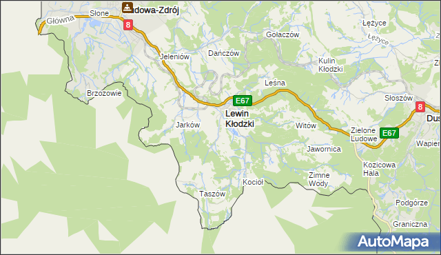 mapa Krzyżanów gmina Lewin Kłodzki, Krzyżanów gmina Lewin Kłodzki na mapie Targeo