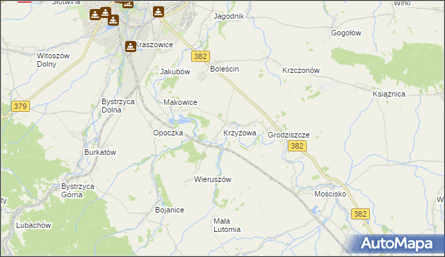 mapa Krzyżowa gmina Świdnica, Krzyżowa gmina Świdnica na mapie Targeo