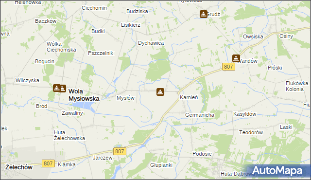 mapa Ksawerynów gmina Wola Mysłowska, Ksawerynów gmina Wola Mysłowska na mapie Targeo