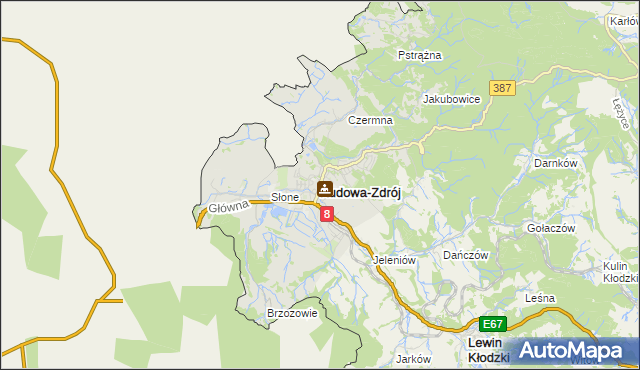 mapa Kudowa-Zdrój, Kudowa-Zdrój na mapie Targeo