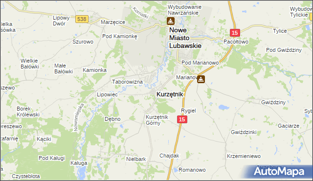 mapa Kurzętnik, Kurzętnik na mapie Targeo