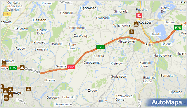 mapa Łączka gmina Dębowiec, Łączka gmina Dębowiec na mapie Targeo