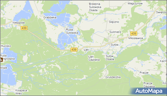 mapa Łąki gmina Milicz, Łąki gmina Milicz na mapie Targeo