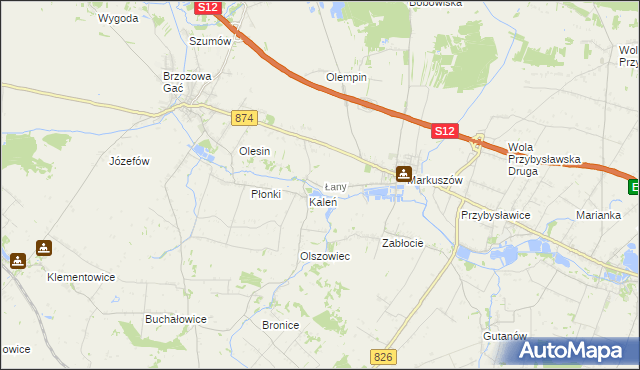 mapa Łany gmina Markuszów, Łany gmina Markuszów na mapie Targeo