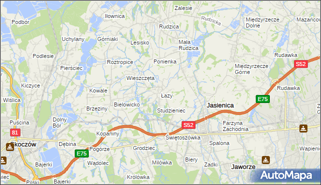 mapa Łazy gmina Jasienica, Łazy gmina Jasienica na mapie Targeo