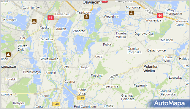 mapa Łazy gmina Oświęcim, Łazy gmina Oświęcim na mapie Targeo