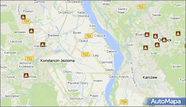 mapa Łęg gmina Konstancin-Jeziorna, Łęg gmina Konstancin-Jeziorna na mapie Targeo