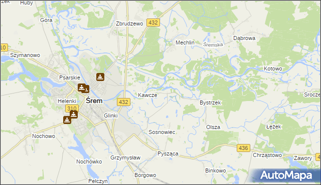 mapa Łęg gmina Śrem, Łęg gmina Śrem na mapie Targeo