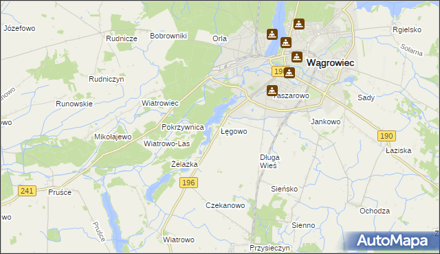 mapa Łęgowo gmina Wągrowiec, Łęgowo gmina Wągrowiec na mapie Targeo