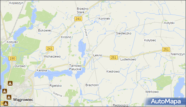 mapa Łekno gmina Wągrowiec, Łekno gmina Wągrowiec na mapie Targeo