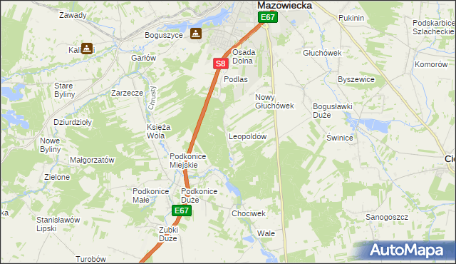 mapa Leopoldów gmina Rawa Mazowiecka, Leopoldów gmina Rawa Mazowiecka na mapie Targeo