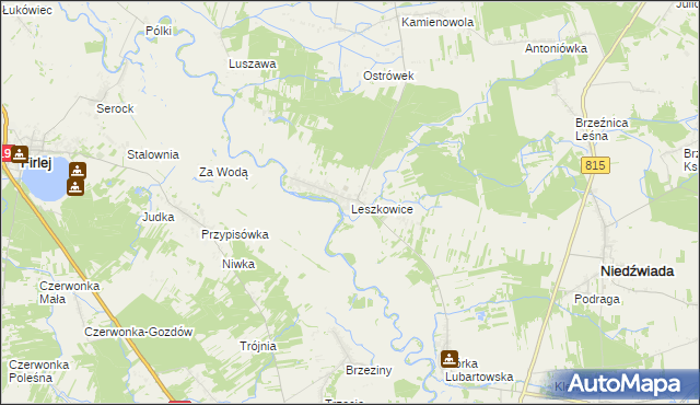 mapa Leszkowice gmina Ostrówek, Leszkowice gmina Ostrówek na mapie Targeo