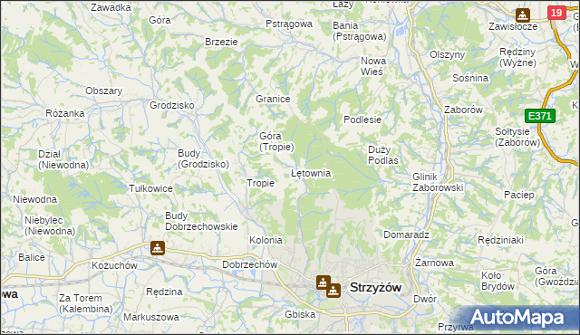 mapa Łętownia gmina Strzyżów, Łętownia gmina Strzyżów na mapie Targeo