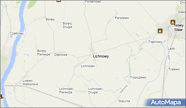 mapa Lichnowy powiat malborski, Lichnowy powiat malborski na mapie Targeo