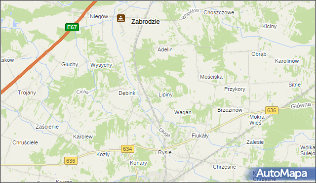 mapa Lipiny gmina Zabrodzie, Lipiny gmina Zabrodzie na mapie Targeo