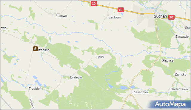 mapa Lipka gmina Dolice, Lipka gmina Dolice na mapie Targeo