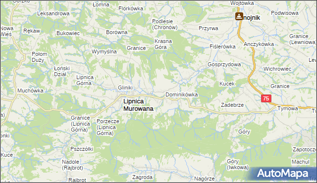 mapa Lipnica Dolna gmina Lipnica Murowana, Lipnica Dolna gmina Lipnica Murowana na mapie Targeo