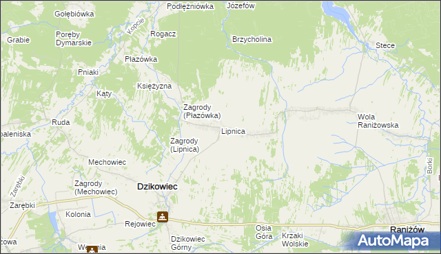 mapa Lipnica gmina Dzikowiec, Lipnica gmina Dzikowiec na mapie Targeo