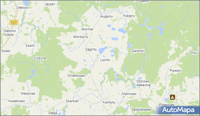 mapa Lipniki gmina Górowo Iławeckie, Lipniki gmina Górowo Iławeckie na mapie Targeo