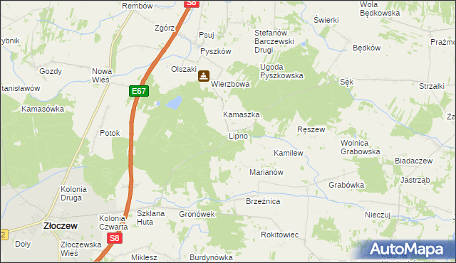 mapa Lipno gmina Brzeźnio, Lipno gmina Brzeźnio na mapie Targeo