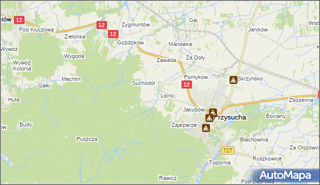 mapa Lipno gmina Przysucha, Lipno gmina Przysucha na mapie Targeo