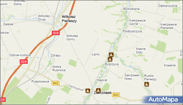 mapa Lipno gmina Zakrzówek, Lipno gmina Zakrzówek na mapie Targeo