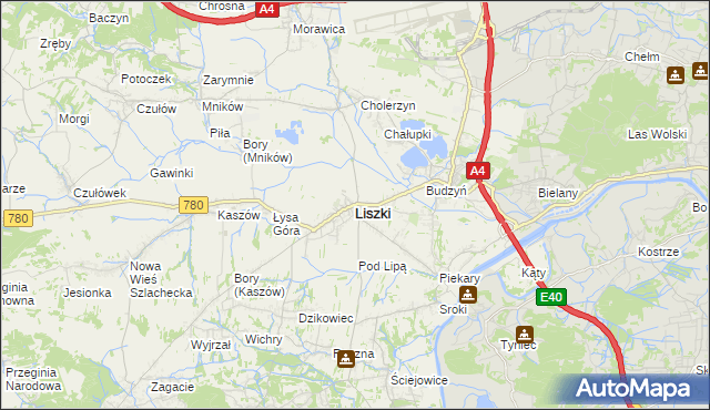 mapa Liszki powiat krakowski, Liszki powiat krakowski na mapie Targeo