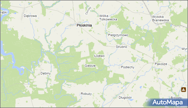 mapa Łojewo gmina Płoskinia, Łojewo gmina Płoskinia na mapie Targeo